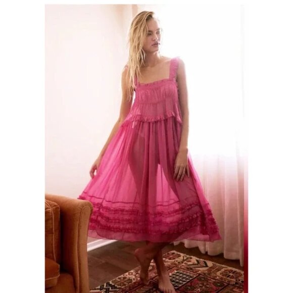 Intimately Free People Moon Phase Midi Nightgown Dress Pink XS - Picture 2 of 5